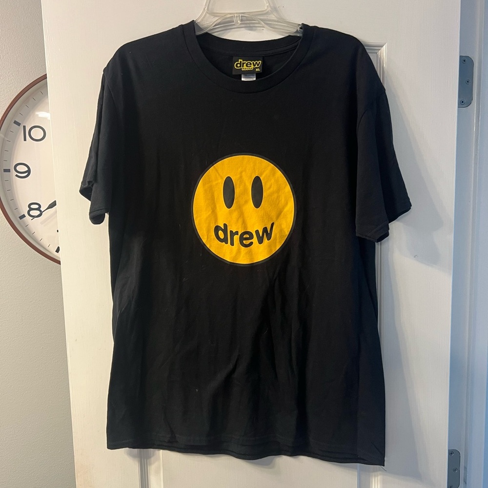 Drew House black tee with smiley fave made in USA size L